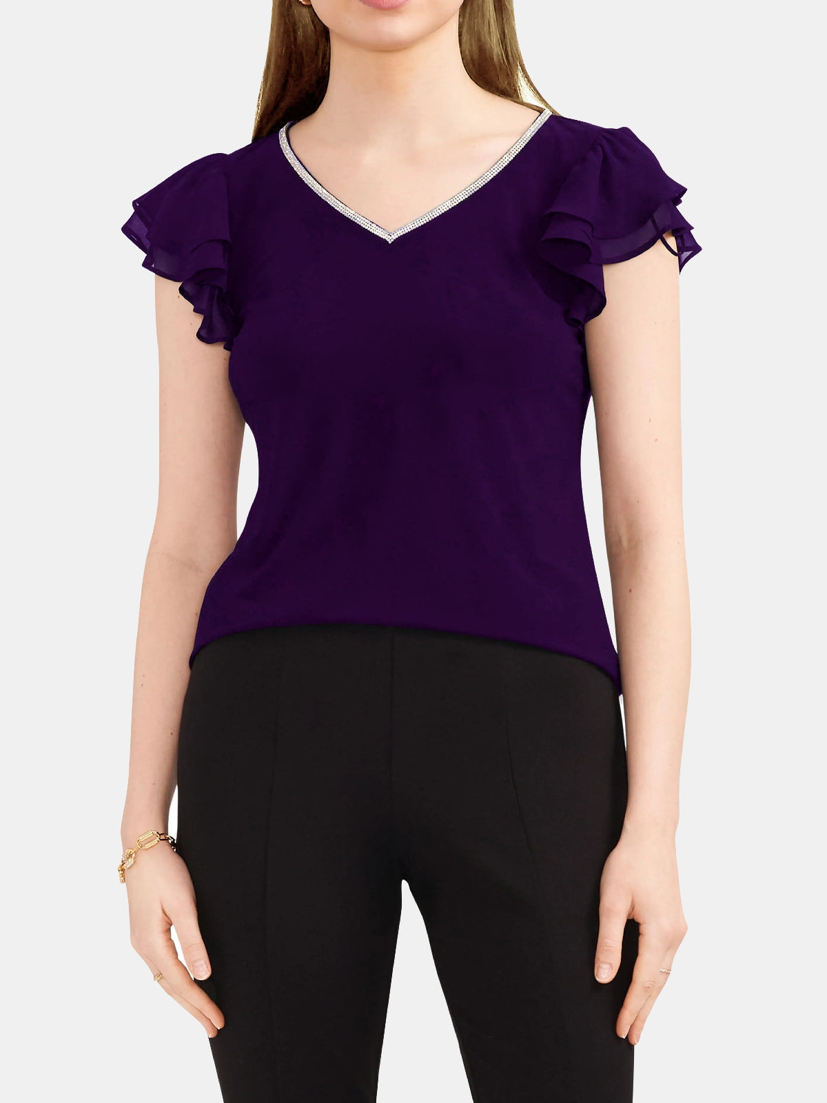 V-Neckline Ruffle Sleeve Top