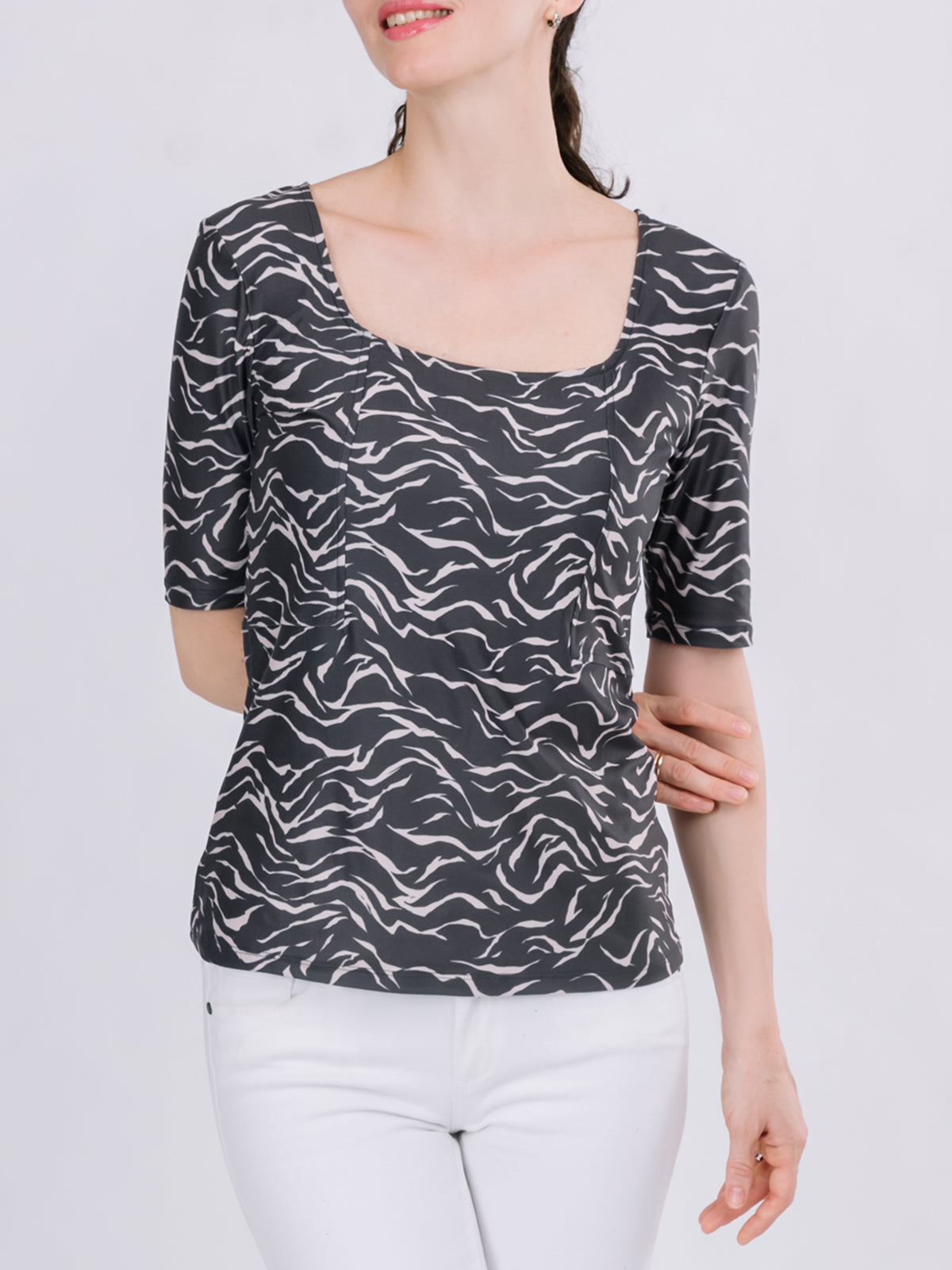 Square Neck Print Knit Top