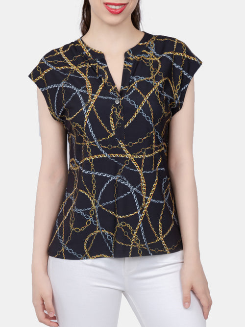 Cap Sleeve Button Detail Top