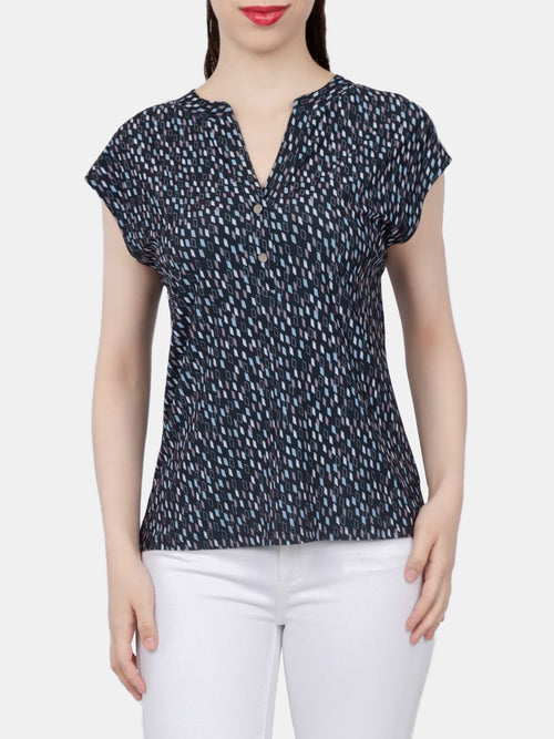 Cap Sleeve Button Detail Top