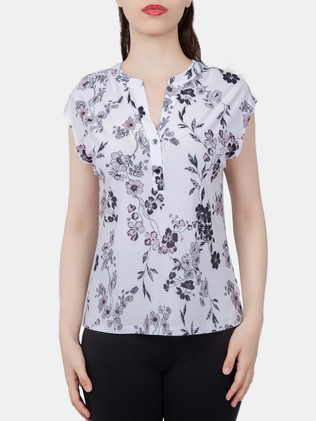 Cap Sleeve Button Detail Top