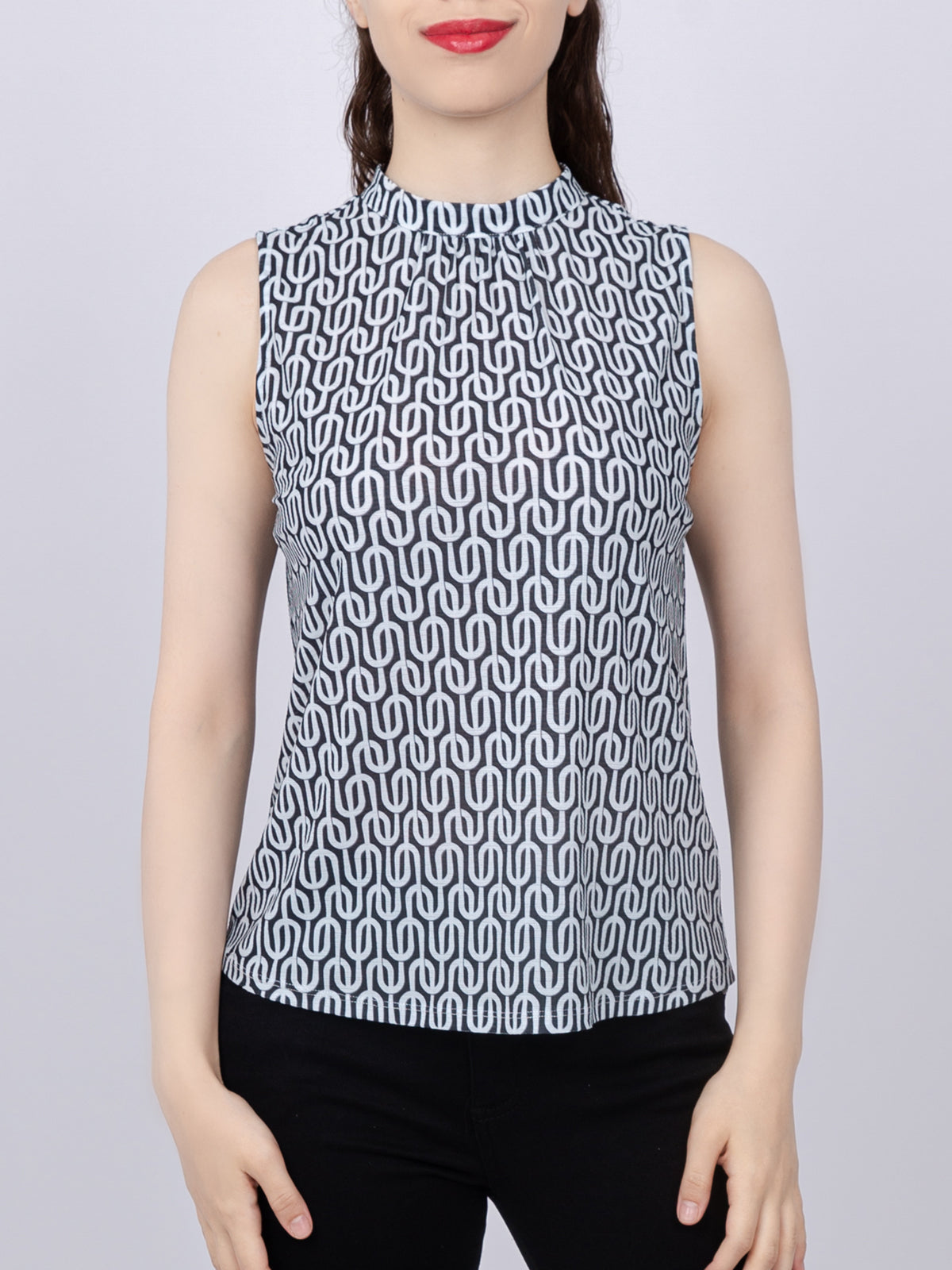 Mock-Neck Sleeveless Knit Top