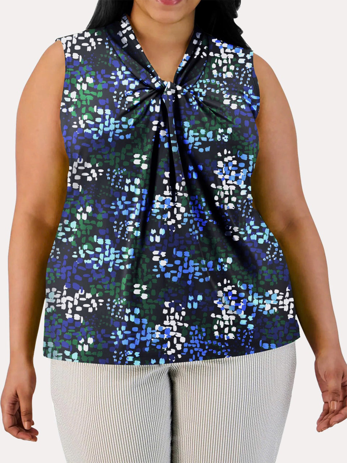 Gathered-Front Sleeveless Top - PLUS SIZE