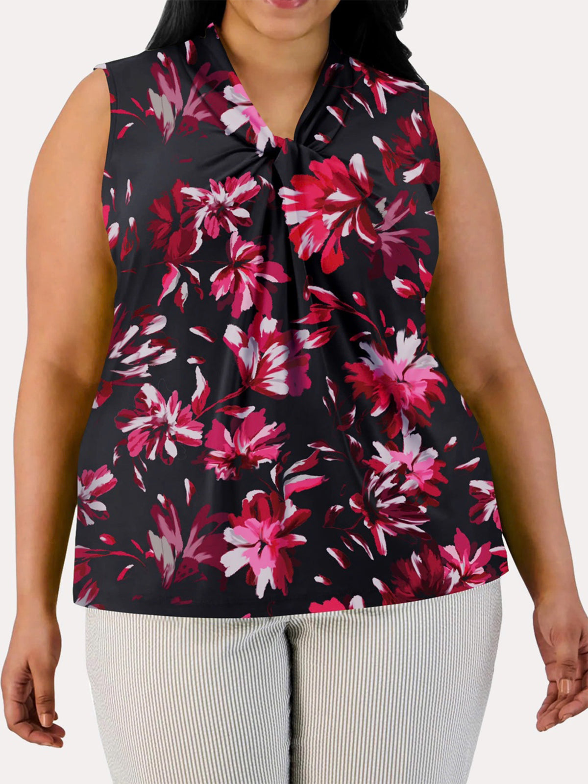 Gathered-Front Sleeveless Top - PLUS SIZE
