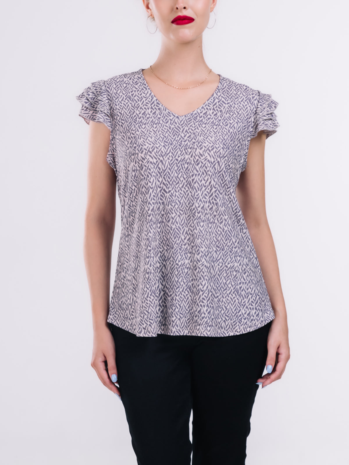 V-Neck Flutter Sleeve Top