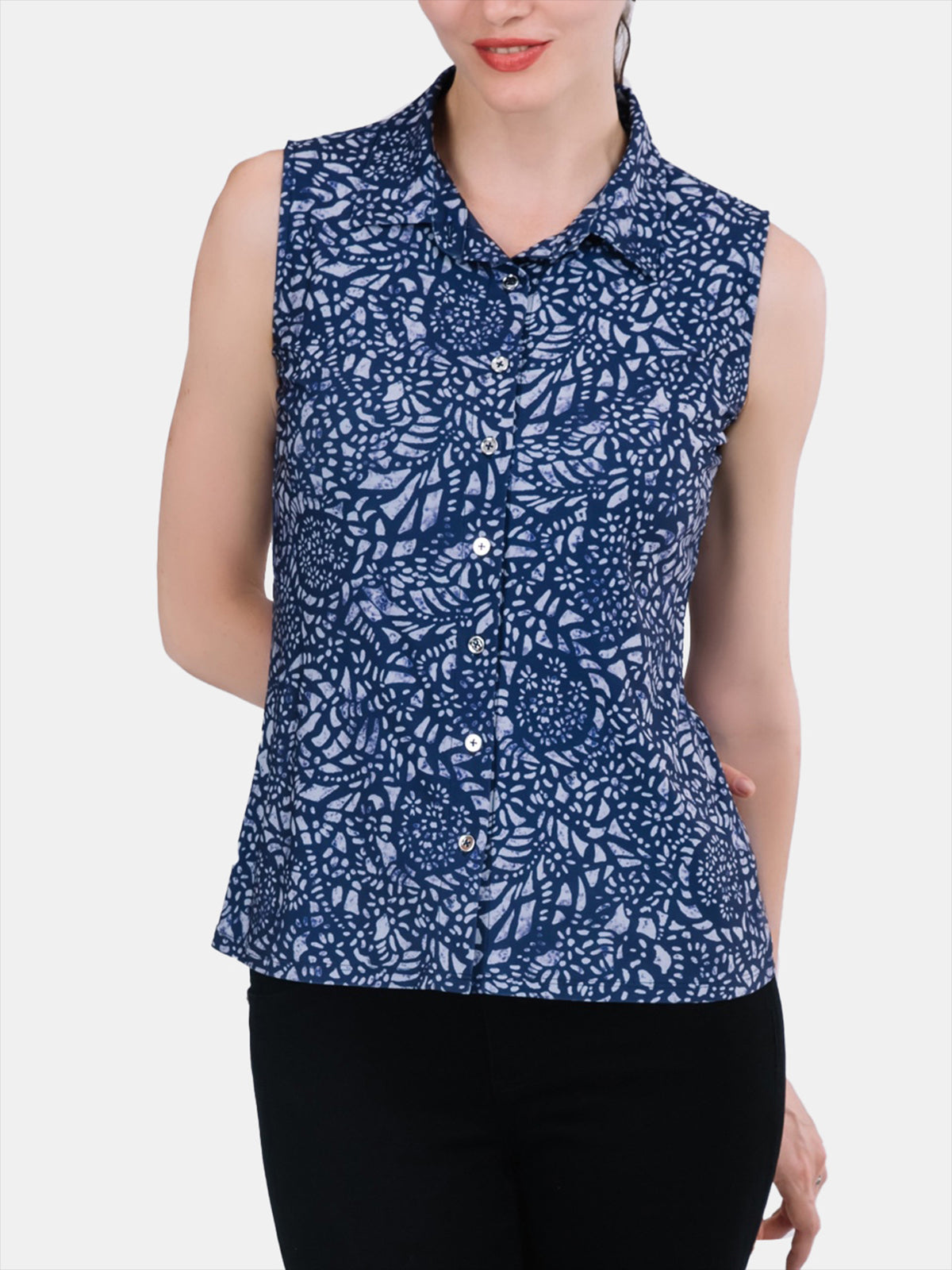 Sleeveless Collar Button Front Top
