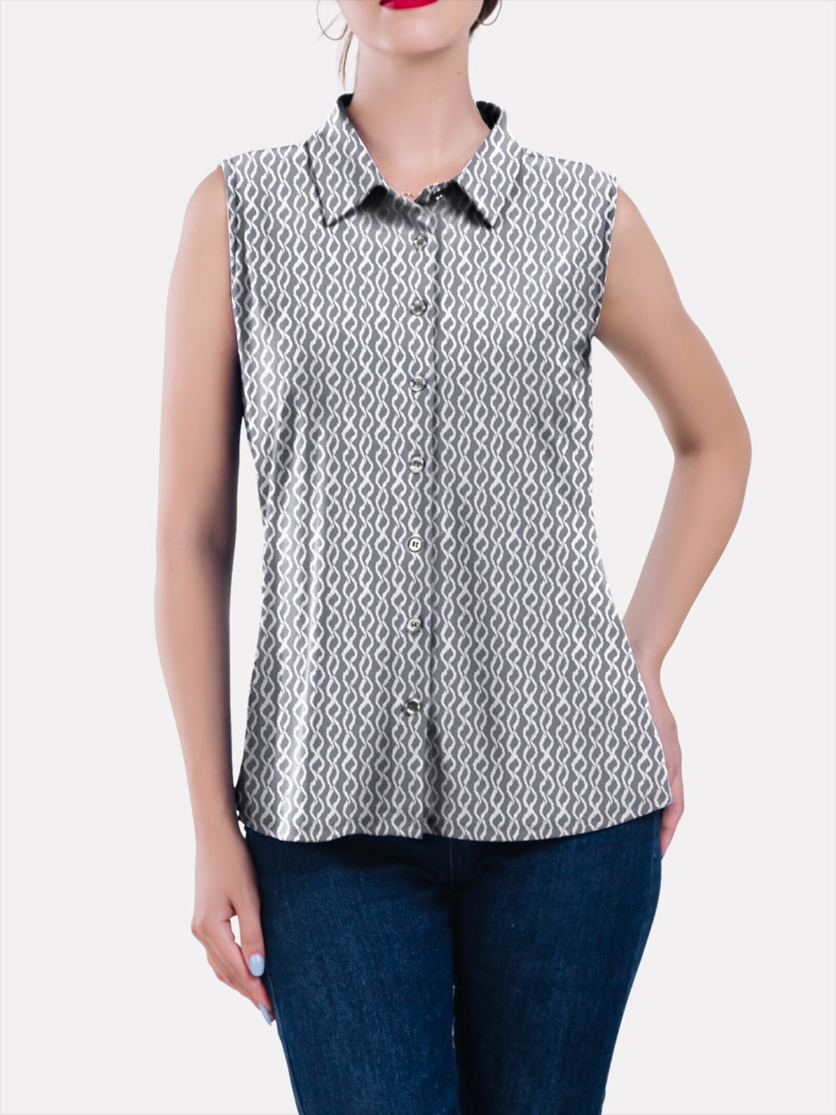 Sleeveless Collar Button Front Top