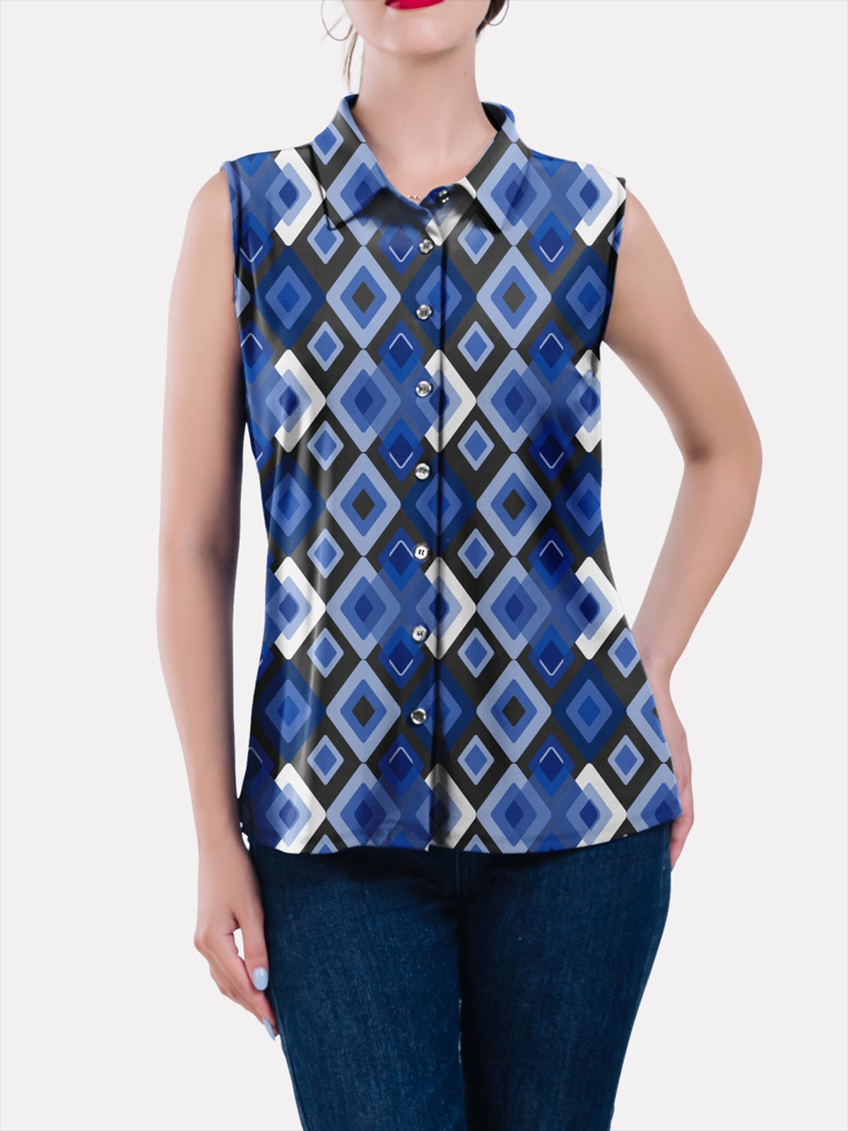Sleeveless Collar Button Front Top