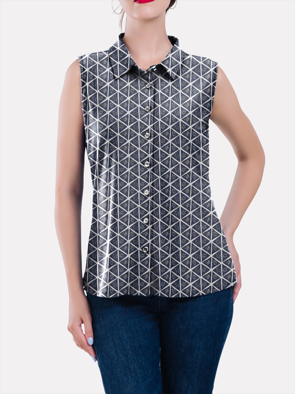 Sleeveless Collar Button Front Top
