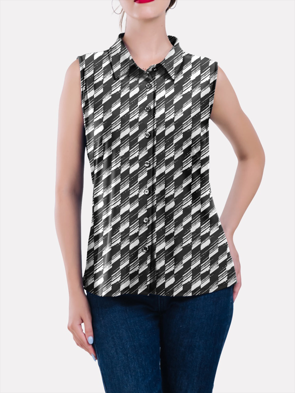 Sleeveless Collar Button Front Top