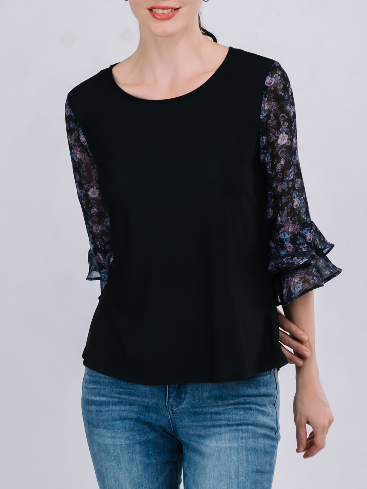 Round Neck Tiers Three - Quarter Sleeve Top