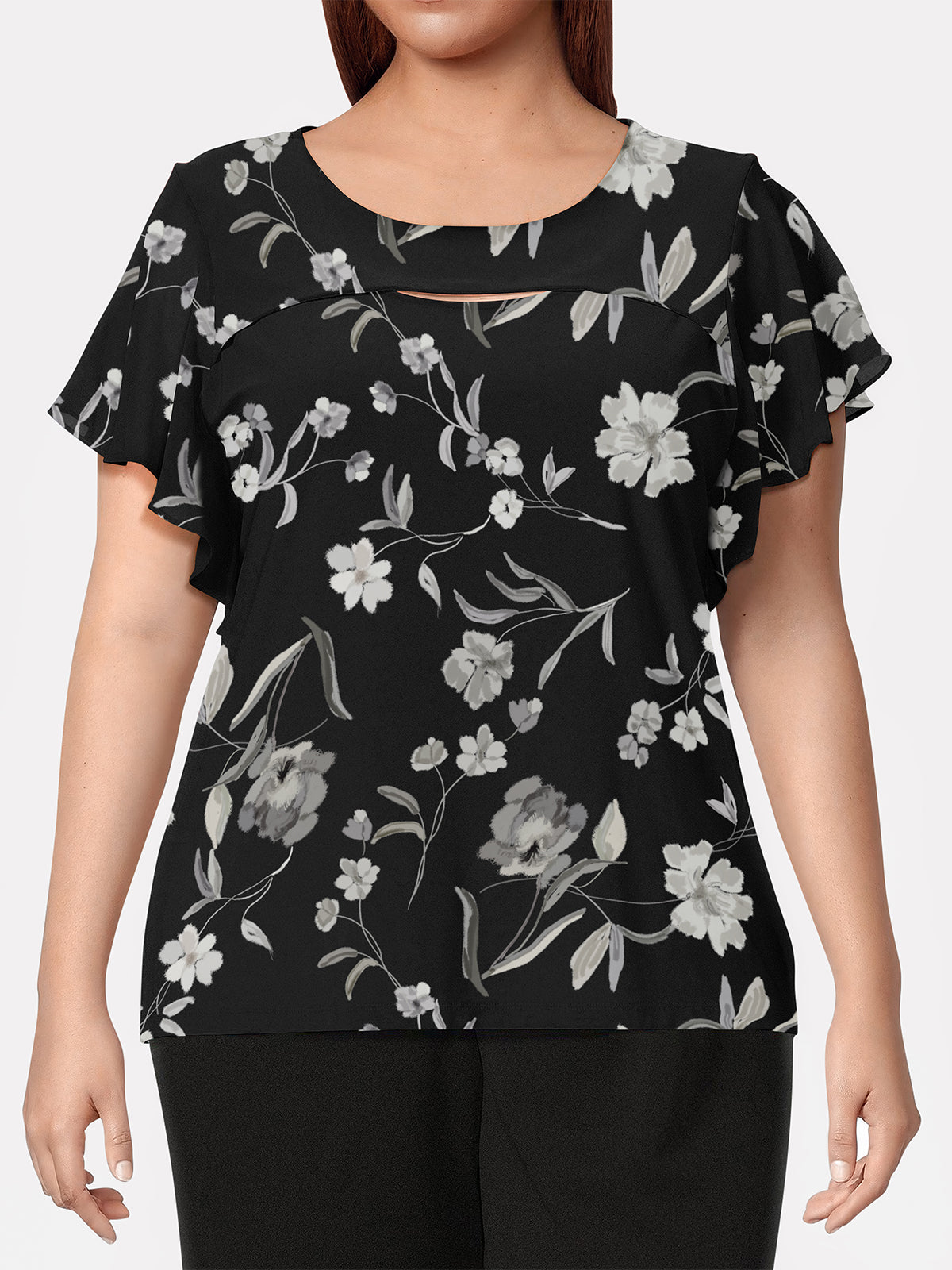 Cutout Short Sleeve Top - PLUS SIZE