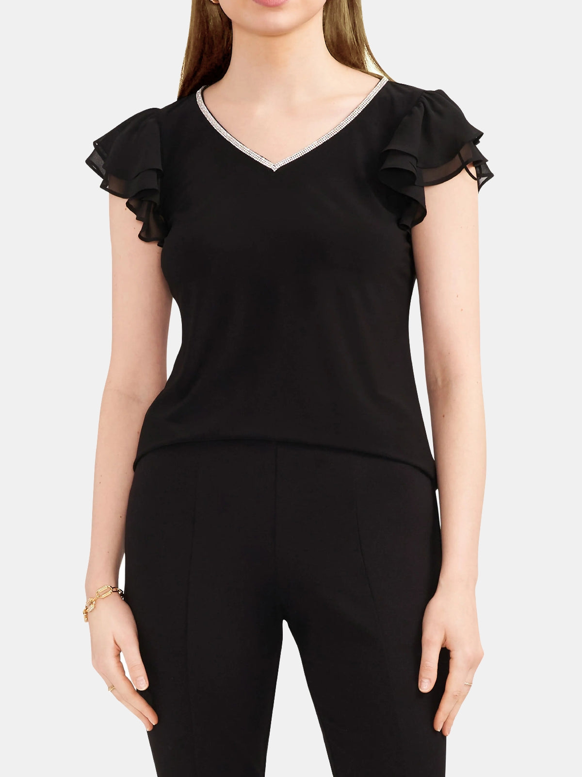 V-Neckline Ruffle Sleeve Top
