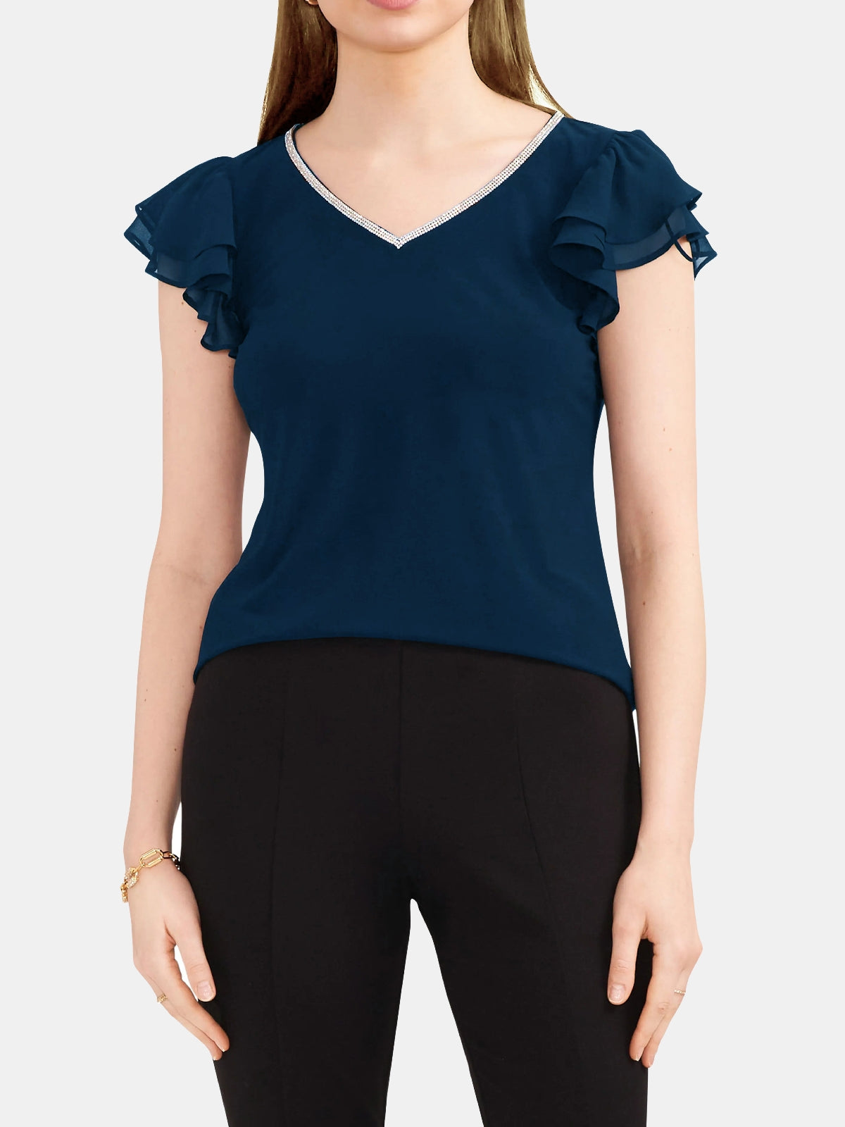 V-Neckline Ruffle Sleeve Top