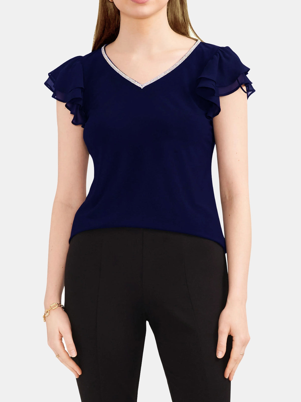 V-Neckline Ruffle Sleeve Top