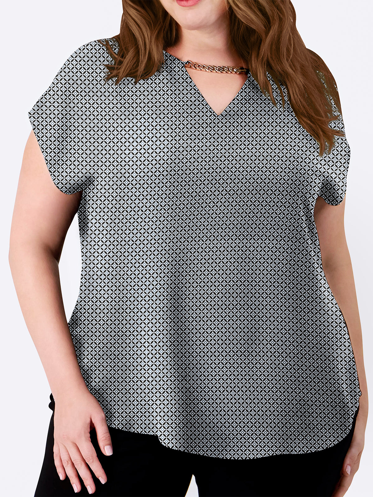 Chain Detail Cap Sleeve Top - PLUS SIZE