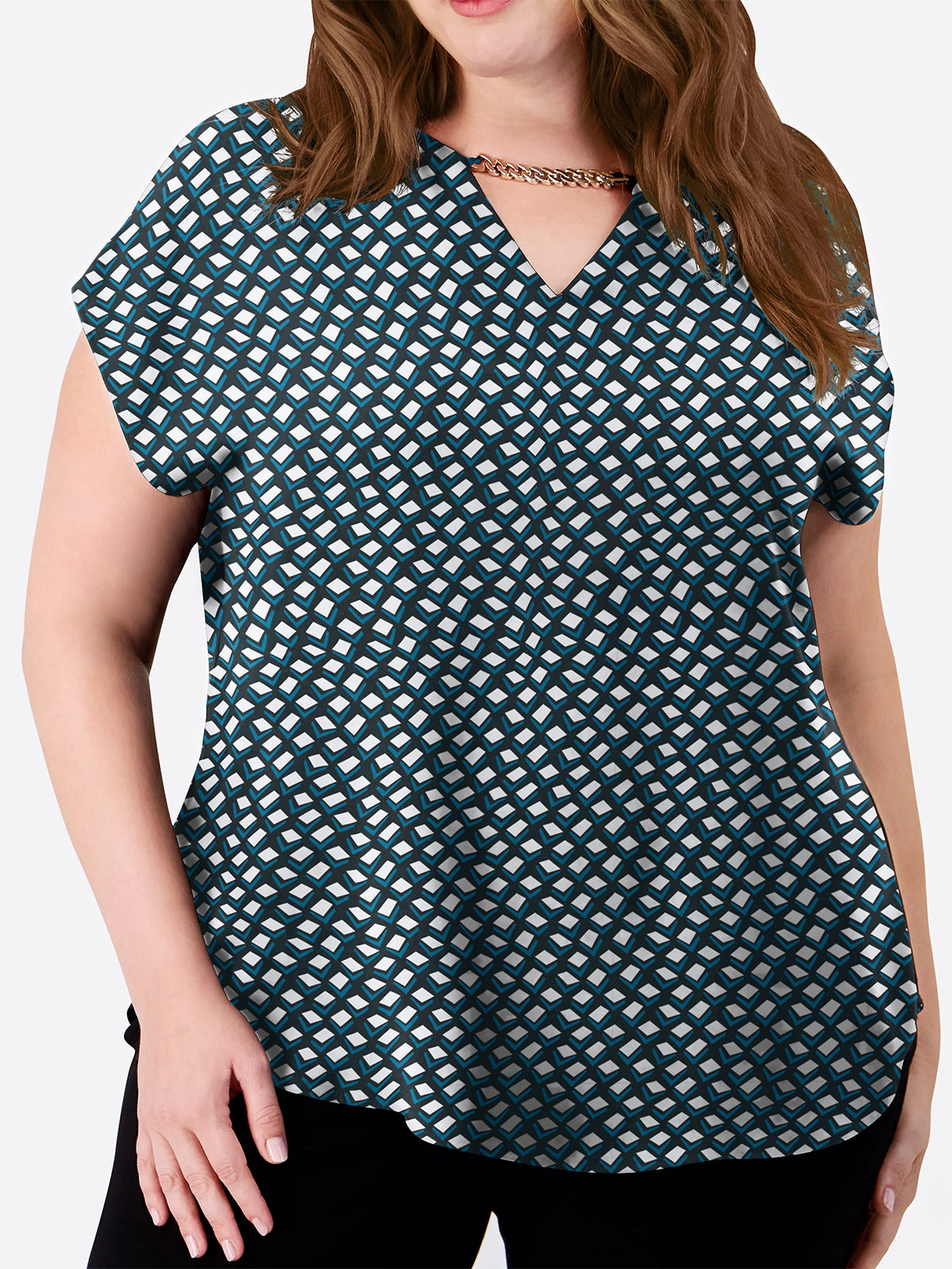 Chain Detail Cap Sleeve Top - PLUS SIZE