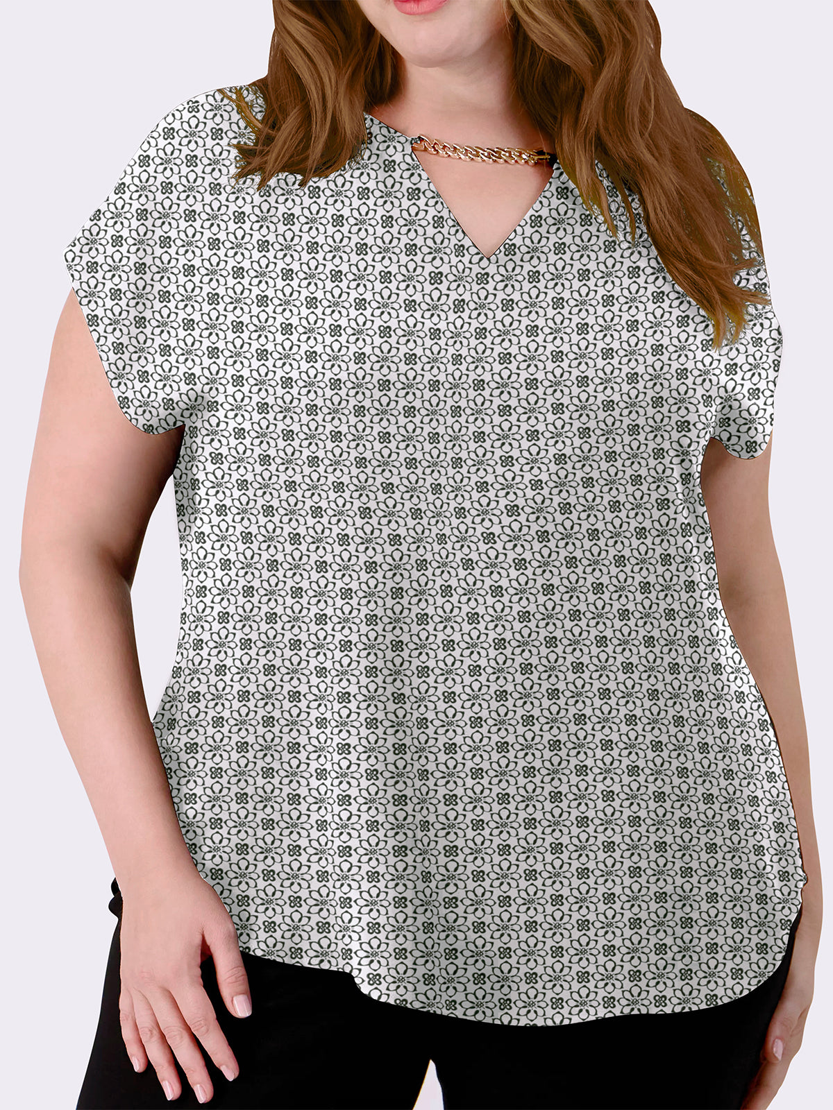 Chain Detail Cap Sleeve Top - PLUS SIZE